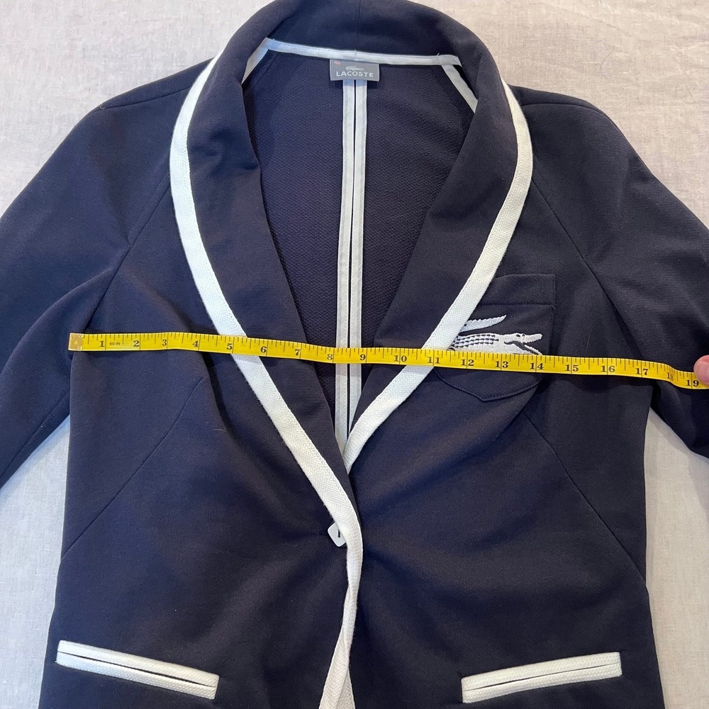 VTG Lacoste Women's Navy Blue Knit Blazer Jacket Sz 40 (US 8) Shawl Collar Croc - Picture 10 of 15